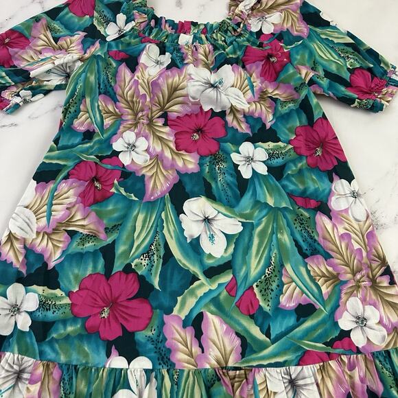 Hilo Hattie Womens Vintage 80s Muumuu Shift Dress Size M Blue Pink Hawaiian - Picture 3 of 9